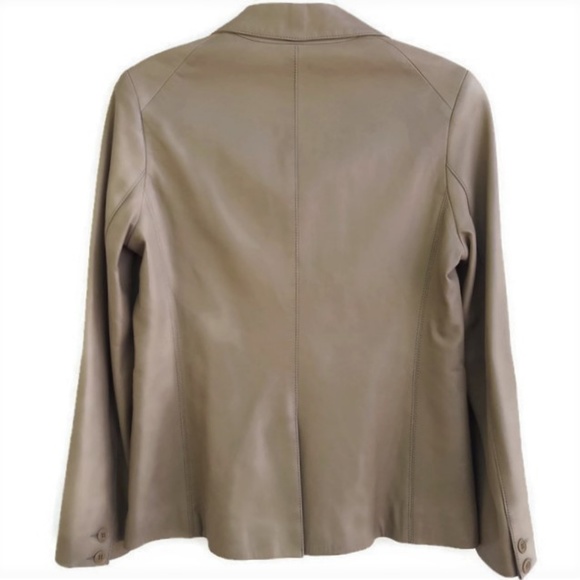 Theory Jacket Blazer Buttery Soft Leather Striped Sleeve Lining Beige Designer M - Picture 3 of 8
